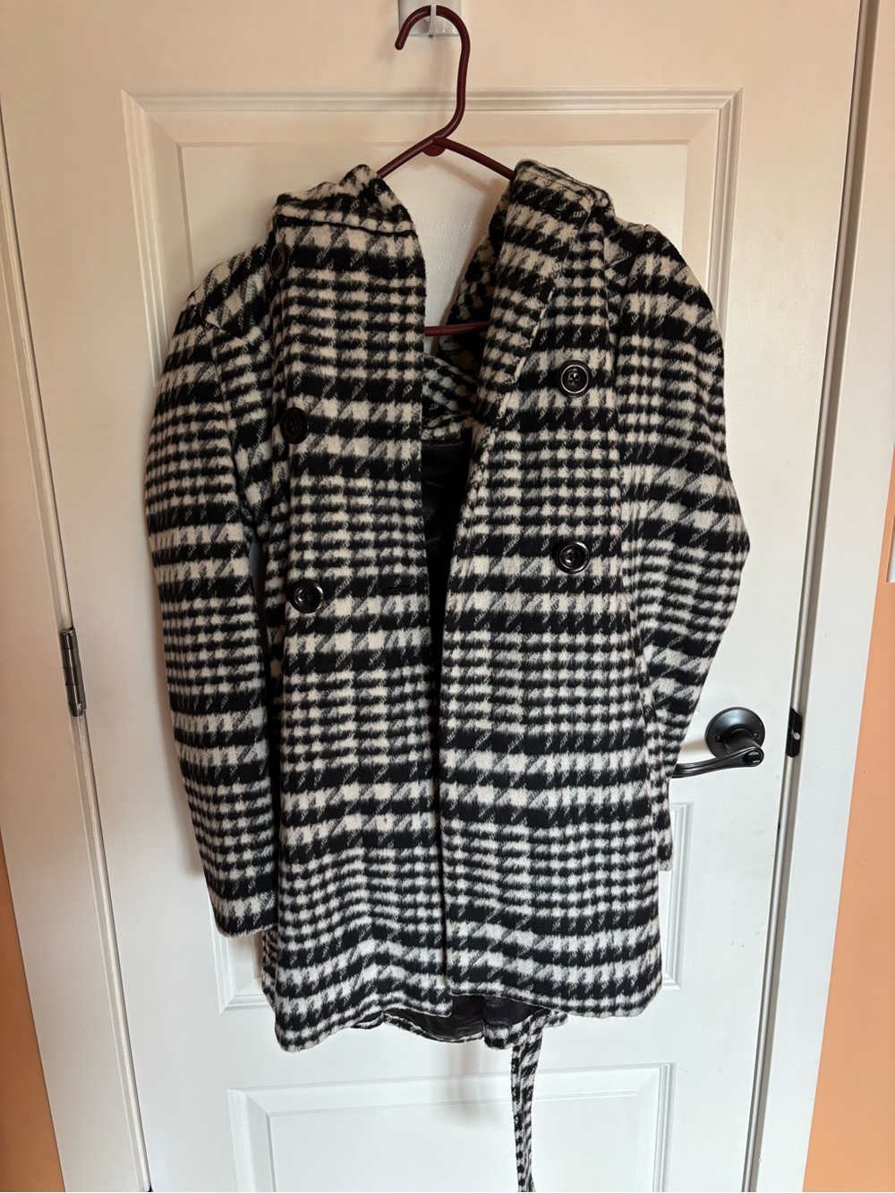 Ricki's Black and White Houndstooth Hooded Coat